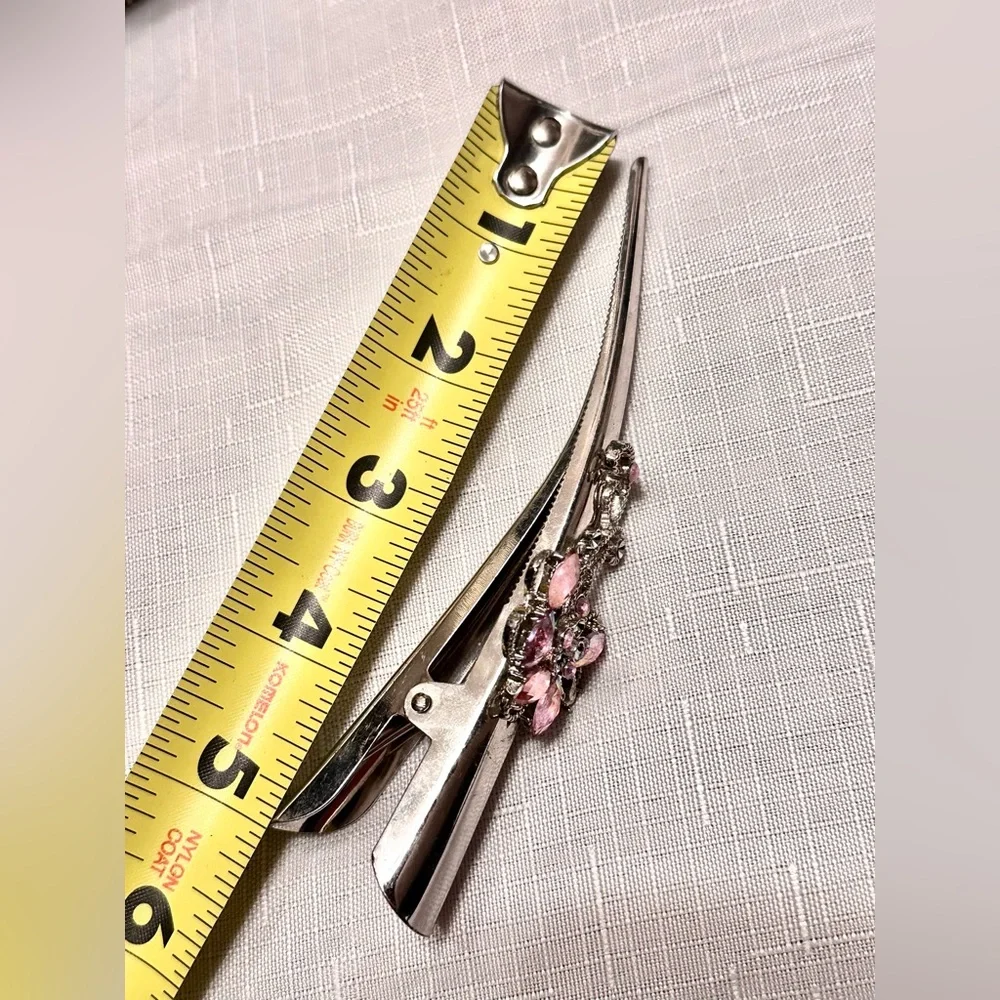 Elegant Silver and Pink Floral Hair Clip